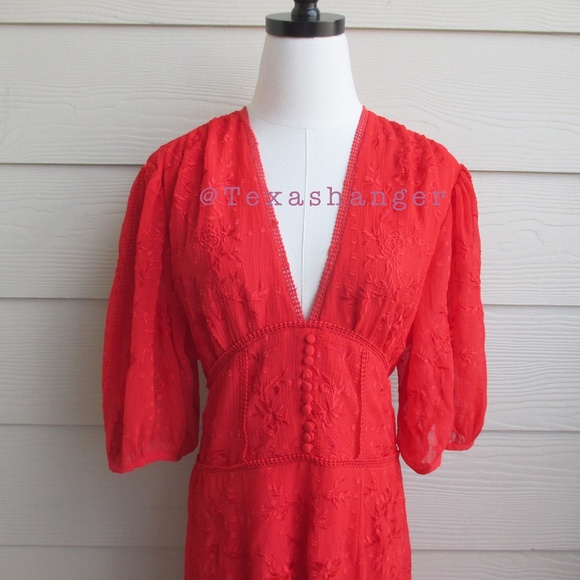 NWT AllSaints Aspen Embroidered Dress Size 6 Red - Picture 10 of 13